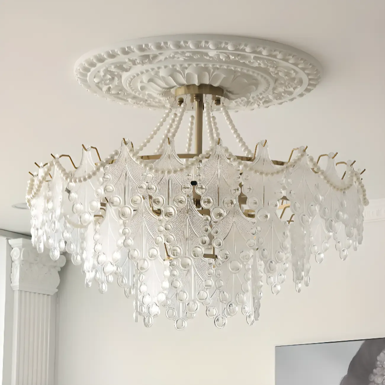 Gold Crystal Beads Chandelier with Elegant Design