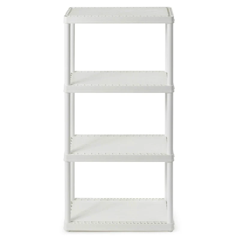 4-Tier Plastic Storage Shelving Unit, White - 1 Pack