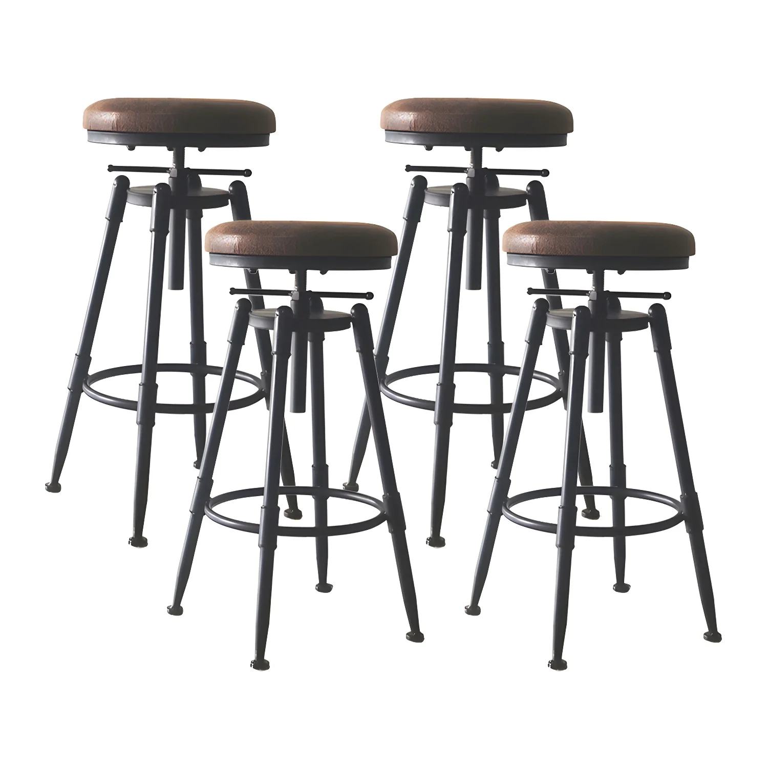 Industrial Metal Leather Swivel Bar Stools with Back