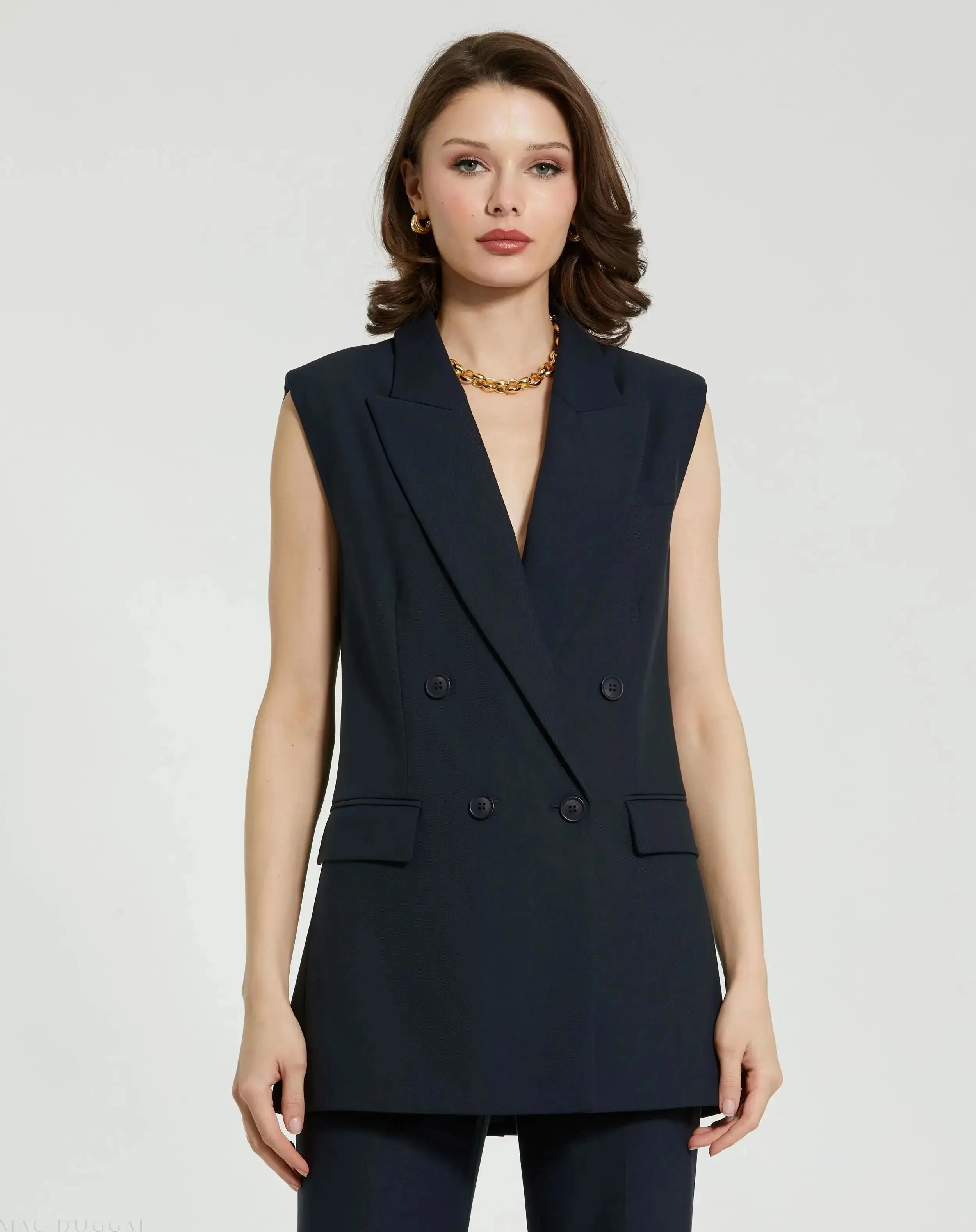 Navy Tailored Crepe Sleeveless Blazer Vest - FINAL SALE