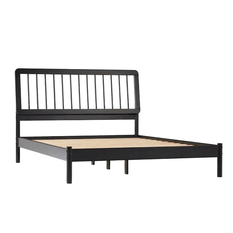 Mid-Century Modern Queen Spindle Bed in Sleek Black