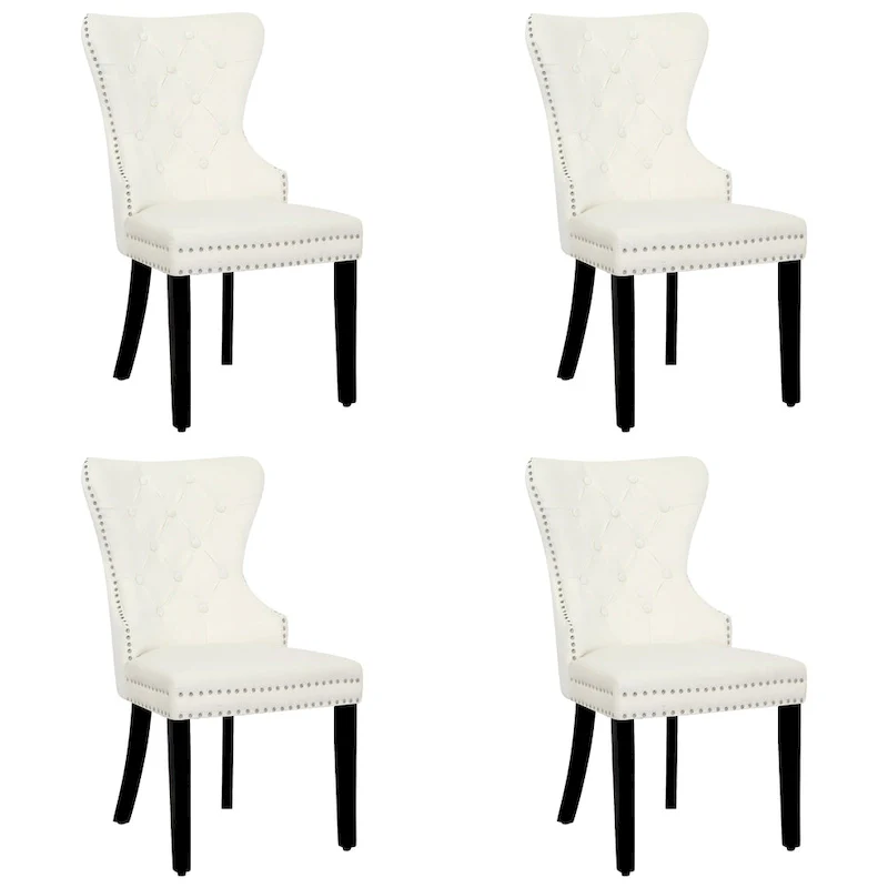 Grandview Tufted Wingback Dining Chair (Set of 4) with Nailhead and Ring Pulls