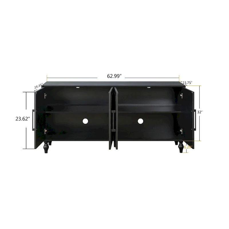 Carved Flower Door Large Storage Cabinet With Metal Handle