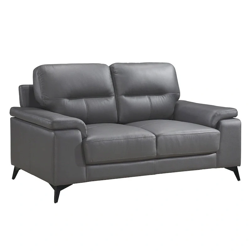 Roxine Dark Gray Top Grain Leather Love Seat