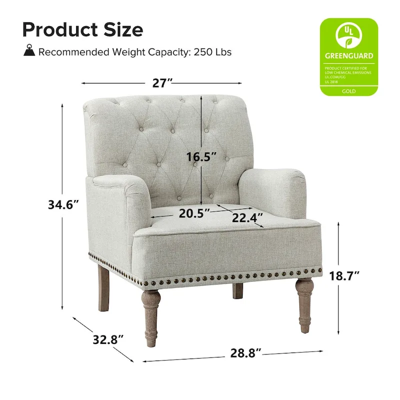 Geltrude Classic Upholstered Accent Arm Chair with Button Tufted Back by HULALA HOME