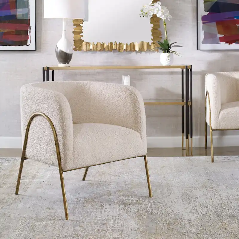 Jacobsen Off White Shearling Accent Chair - 27W x 28.5H x 27D