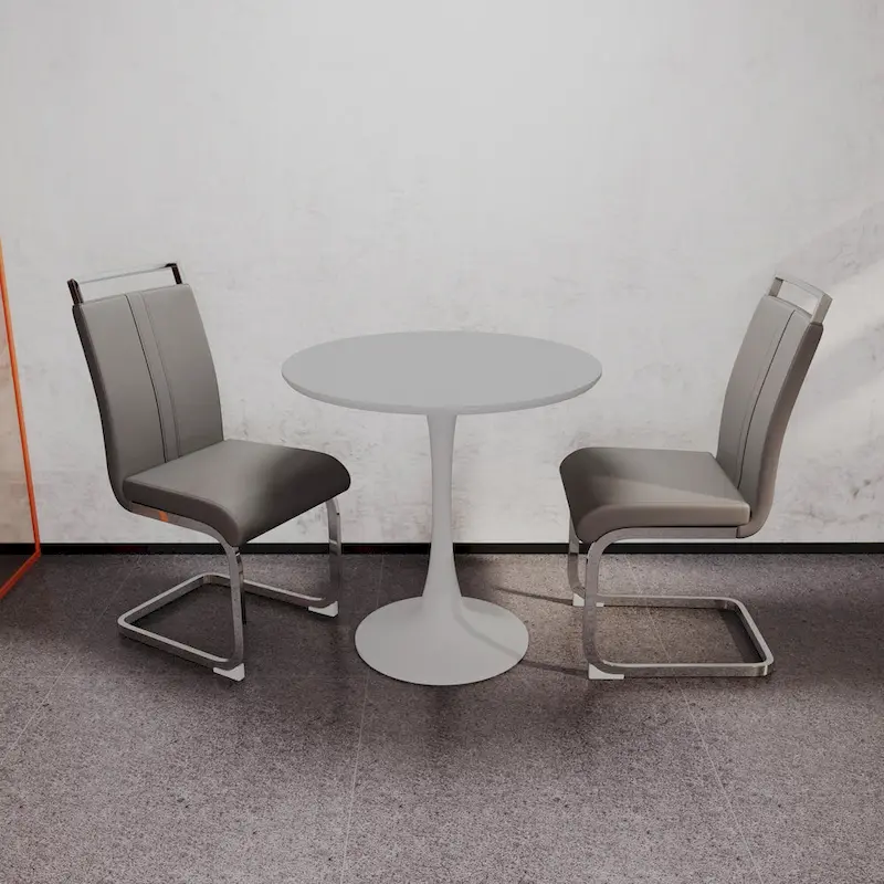 Modern 3-Piece Dining Set with Round Table & 2 High Back C-shaped Tube Chairs