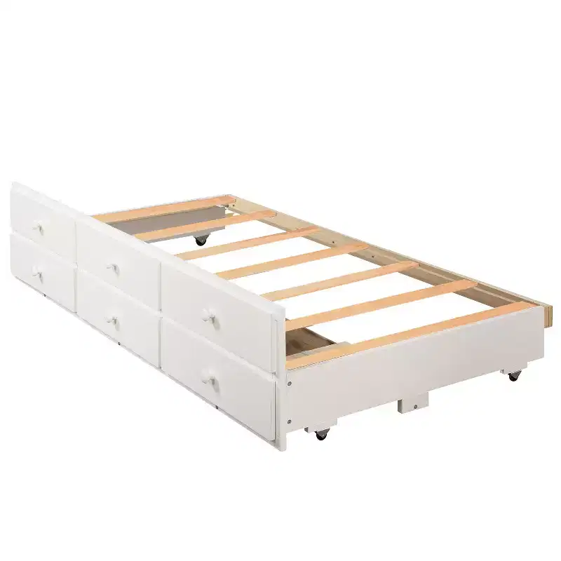 Luxystar Modern Twin Over Twin Bunk Bed With Trundle and 3 Drawers