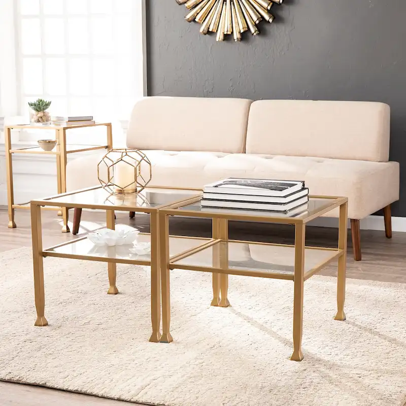 SEI Furniture Jaymes Gold & Metal Glass Top Cocktail Table