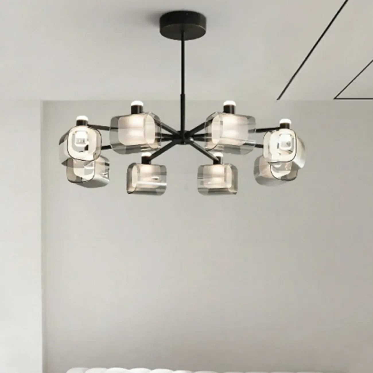 Geometric Adjustable Black Metal Clear Glass Chandelier