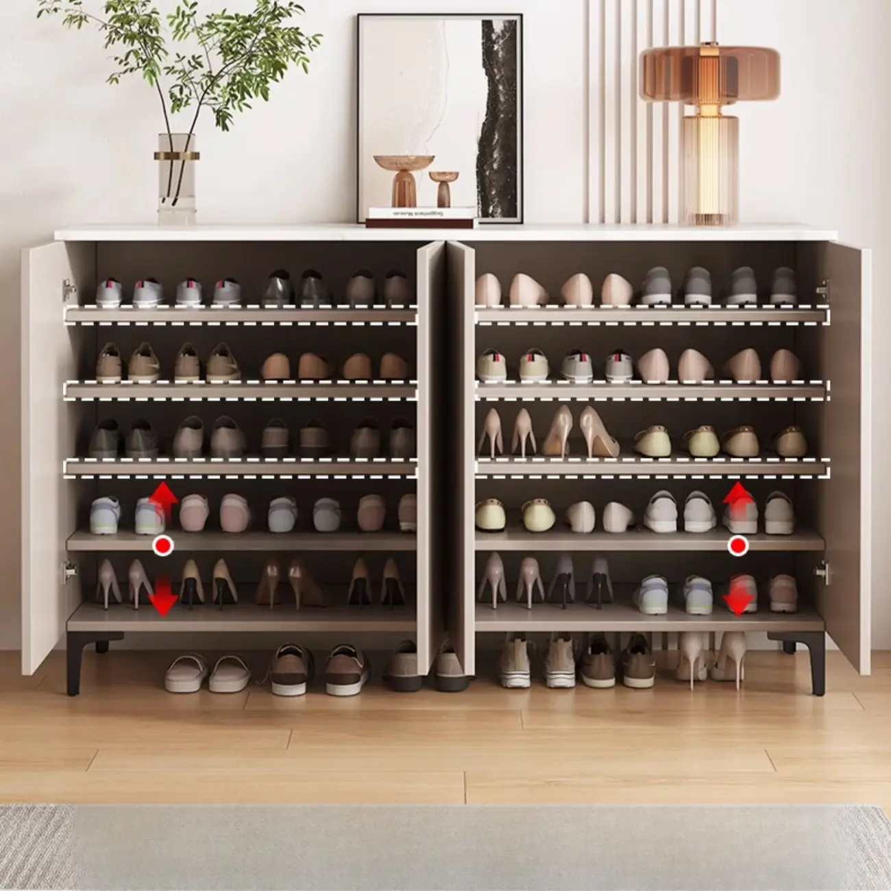 5-Tier Compact Modern Off-White Entryway Shoe Cabinet