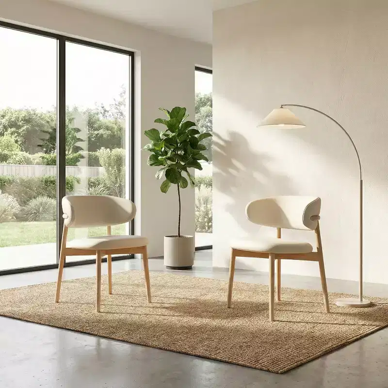 JVNOXK Set of 2 Mid-Century Modern Ash Wood Dining Chairs, Natural Wood Finish