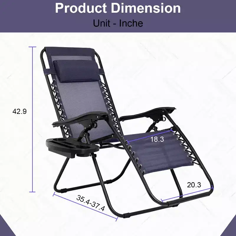FDW Foldable Zero Gravity Chair Lounge Patio Chaise with Cup Holder Tray