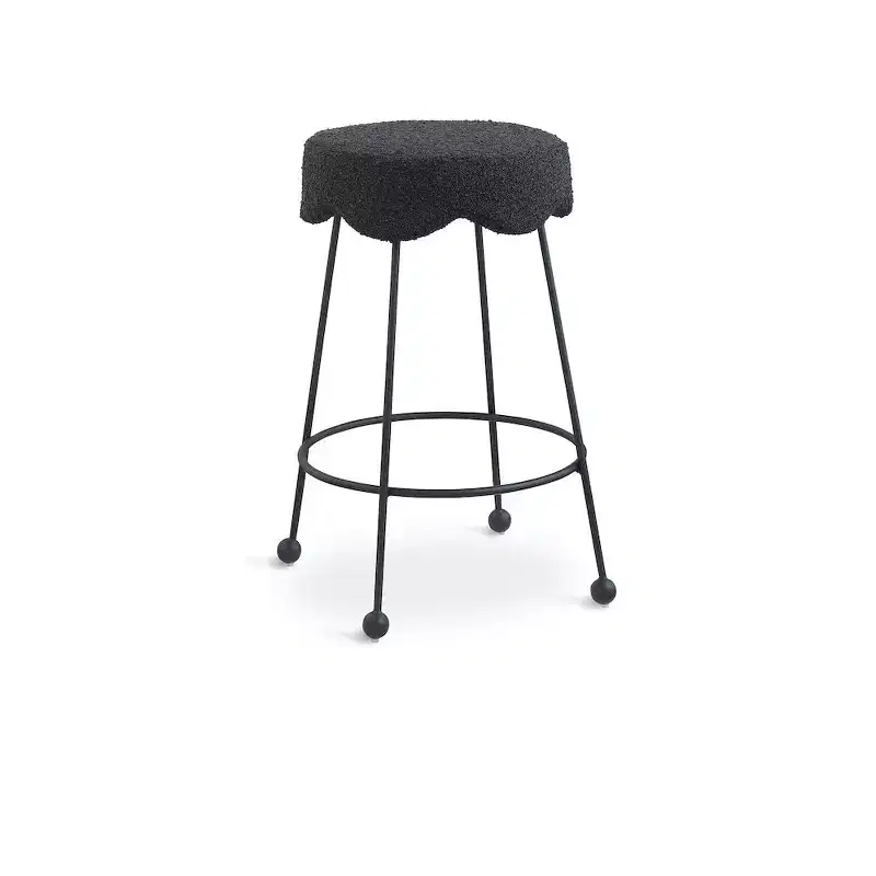 Black Boucle Velvet Round Counter Stool, Armless, Seats 1