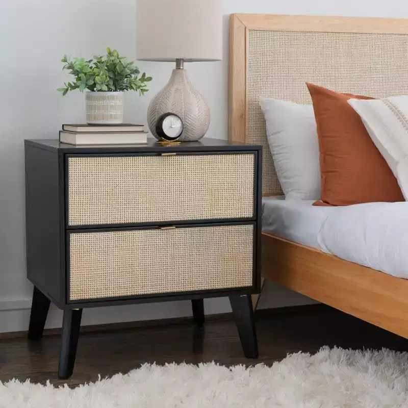 Powell Chancery Black and Cane Cane 2 Drawer Nightstand