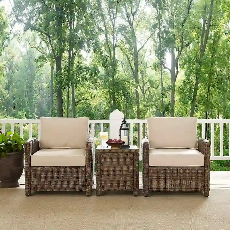 Crosley Bradenton Brown Wicker Sand Cushions Outdoor Conversation Set (Set of 3)