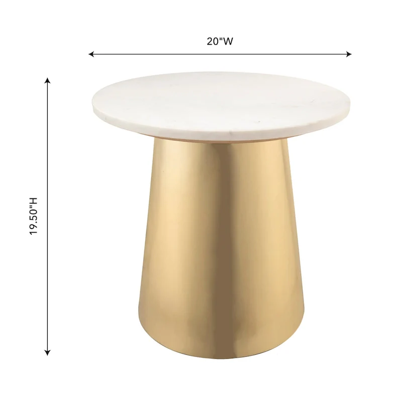 White Marble Side Table with Gold Base - Round 20