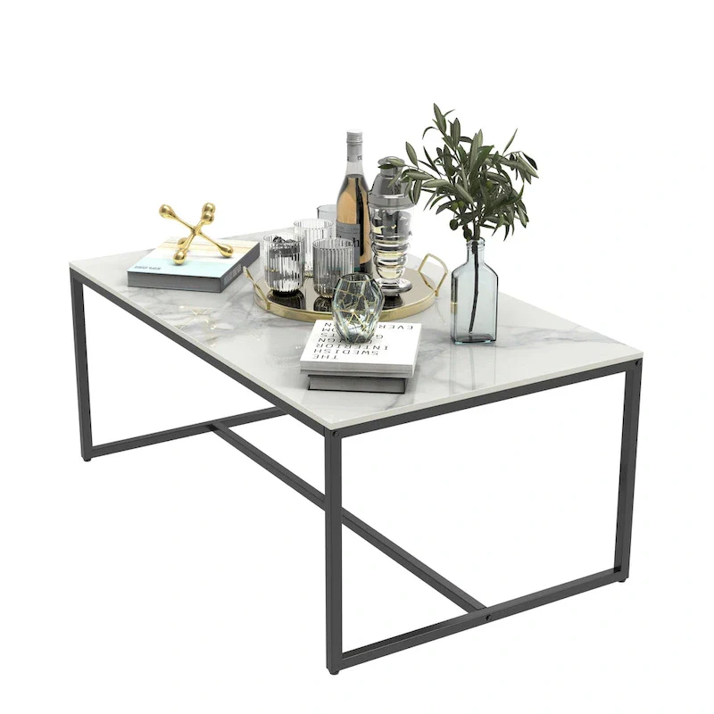 Frame Coffee Table Rectangular Cocktail Table Marble Metal Sofa Table