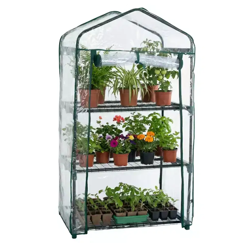 Mini Outdoor Greenhouse with PVC Cover and Metal plant Shelves by Nature Spring