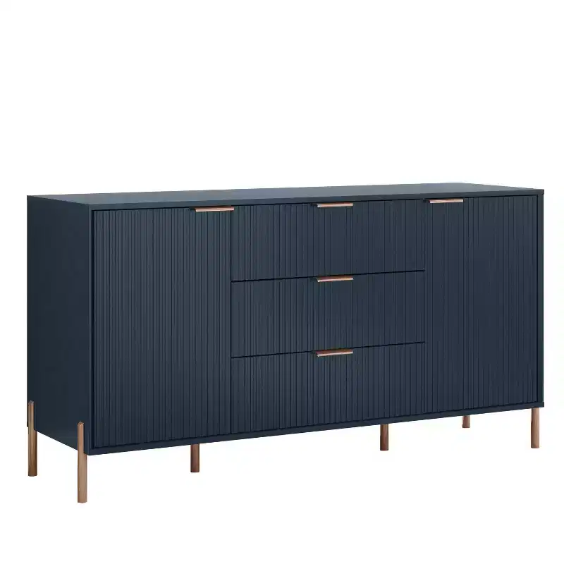 Festivo 3pc Modern Elegance 2 Drawer Nightstands and 3 Drawer Dresser Set Navy