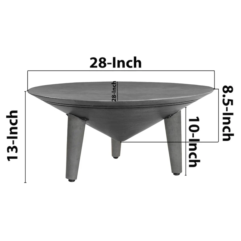 Venus 28 Inch Coffee Table with 3 Tapered Splayed Legs, Gray Mango Wood