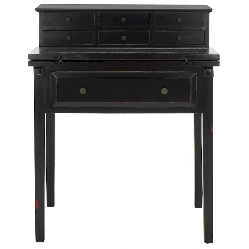Black / Cherry / White 7-Drawer Fold Down Desk – 1 Person