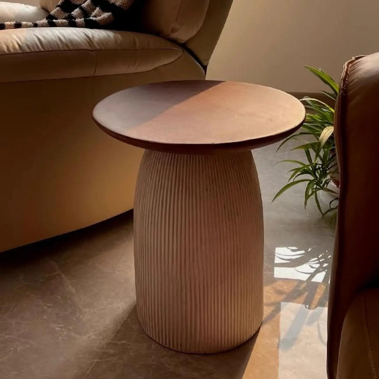 Living Room Brown Round Pedestal End Table