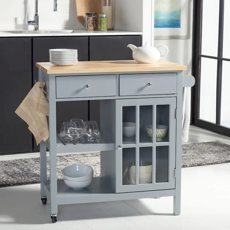 1-Door 2-Drawer 2-Shelf Rolling Kitchen Cart with Country Charm - 33.5W x 16.9D x 35H