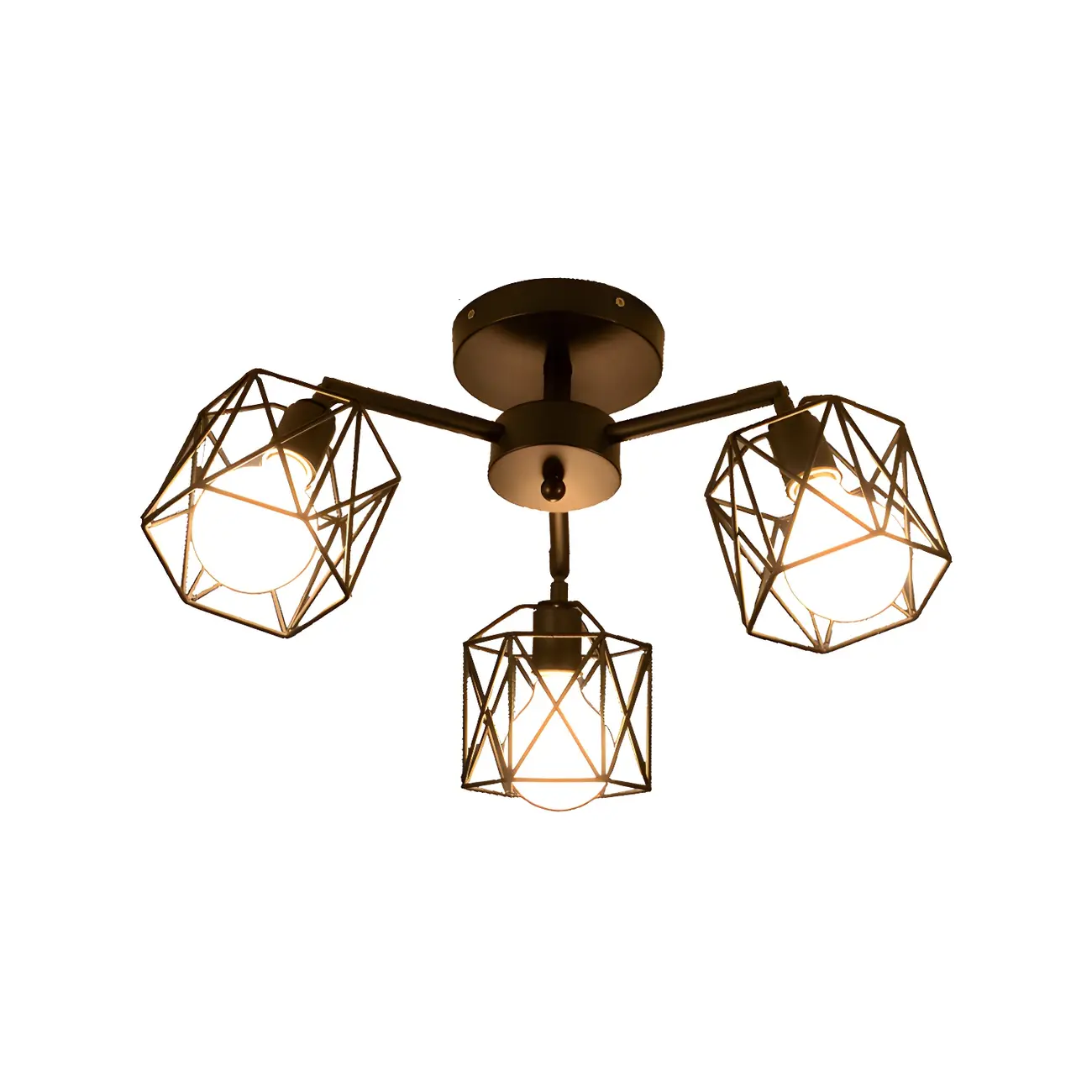 Industrial Black Metal Semi-Flush Ceiling Light in 3/5-Light