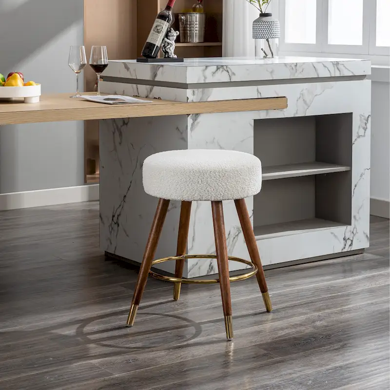 White 23.88   Upholstered Swivel Stool with Wood Frame