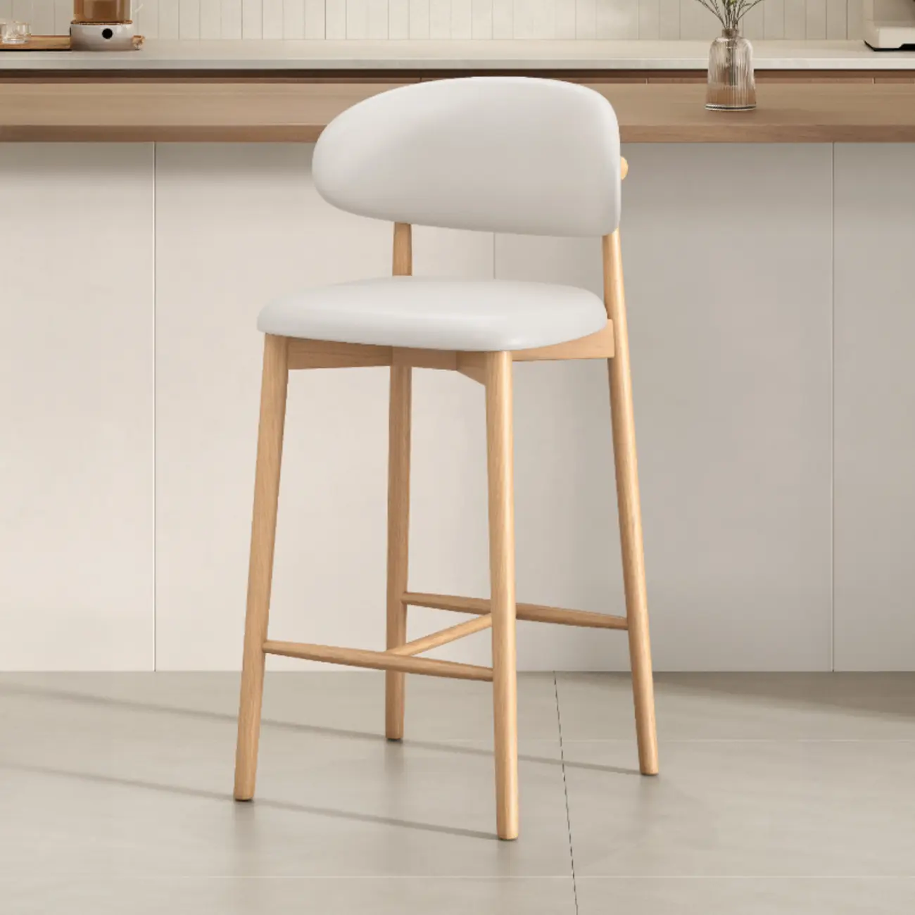 Mid Century Modern Upholstered Bar Stool with Back