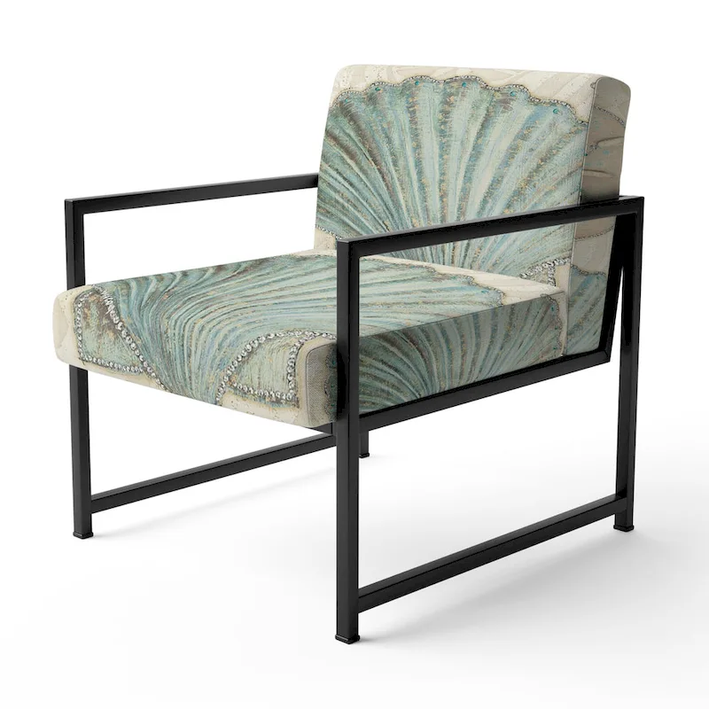 Designart Seastar And Blue Sea Shell II Upholstered Nautical & Coastal Accent Chair - Arm Chair
