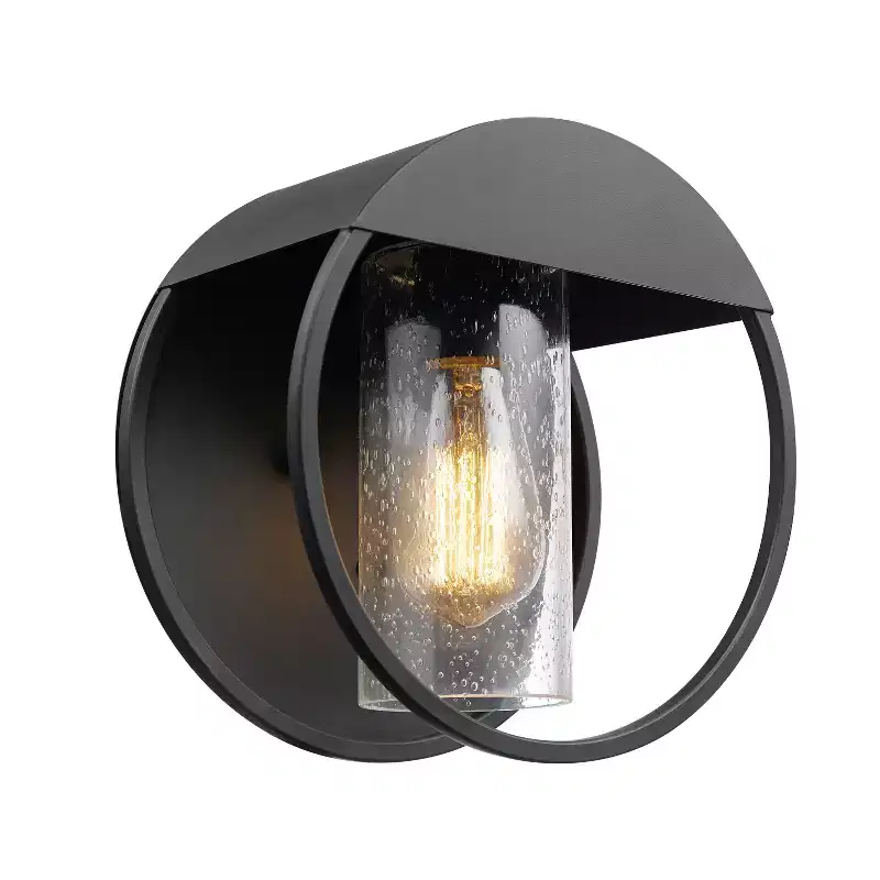 Globe Electric Neruda 1-Light 9" Metal Indoor Outdoor Wall Sconce with Seeded Glass Shade Matte Black