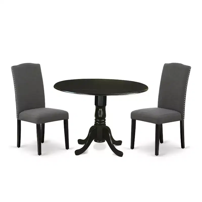 HomeStock 3-Piece Round Black Finish Solid Wood Top Dining Table with 2 Parson Chairs with Drop Leaf