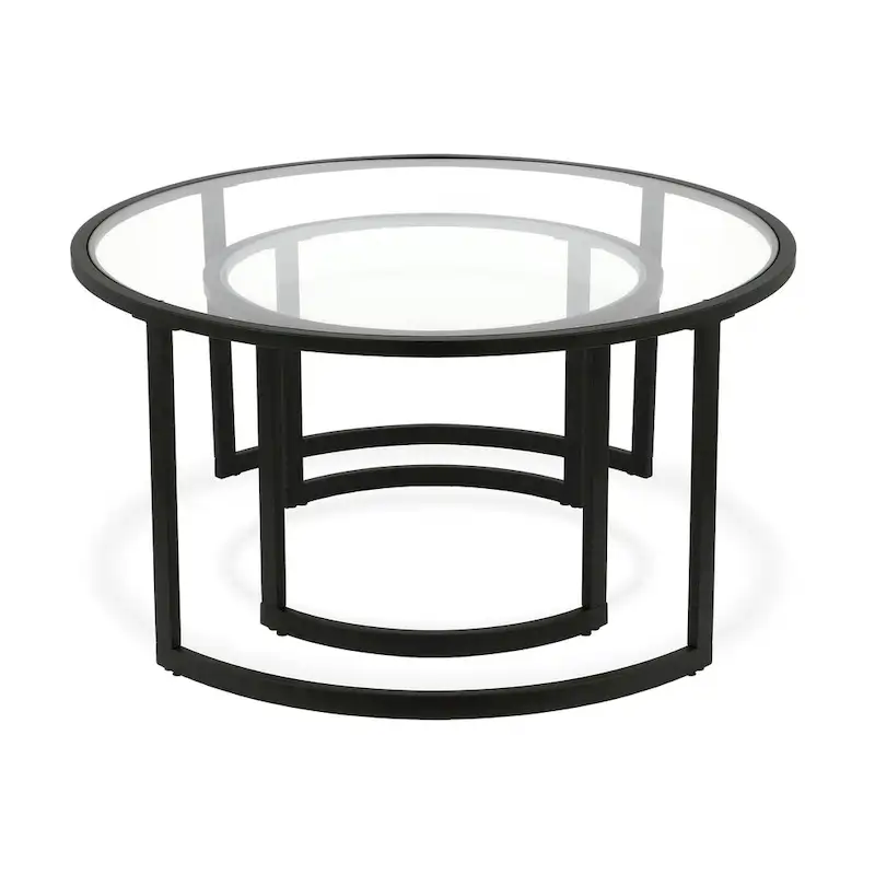 Set of 2 36 Glass And Steel Round Nested Coffee Tables - 36 x 36 x 18