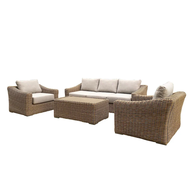 Tulum Two-Tone Dark Beige Aluminum Frame Sofa Seating Set with Cushions