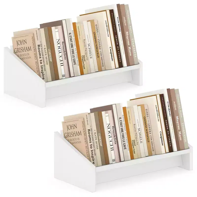 Costway 2PCS-Wooden Tilting Bookcase Space-Saving Desktop Shelf for Magazines & Cookbooks