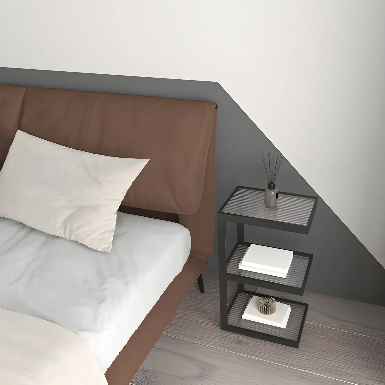 Extra Tall Simple Glass Top and Steel 3 Shelves Nightstand