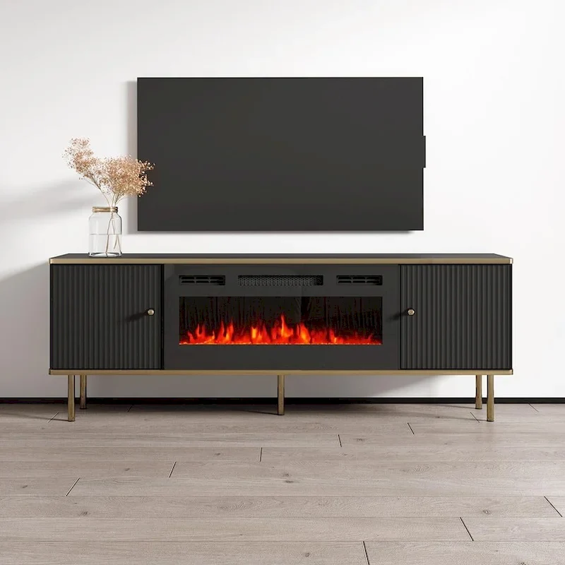 White / Black Matte Electric Fireplace TV Stand – 63