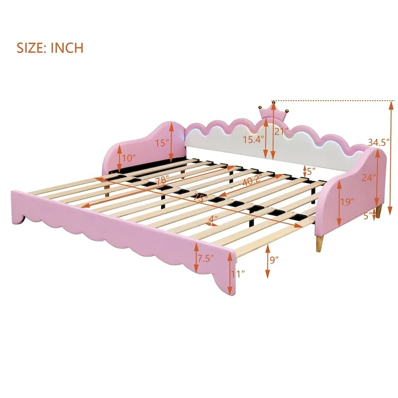Twin Extending Daybed with LED Lights,Upholstered Princess Daybed