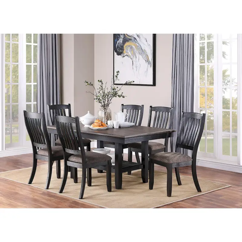 Dark Coffee Fabric Upholstered Side Chairs, Black(Set of 2)