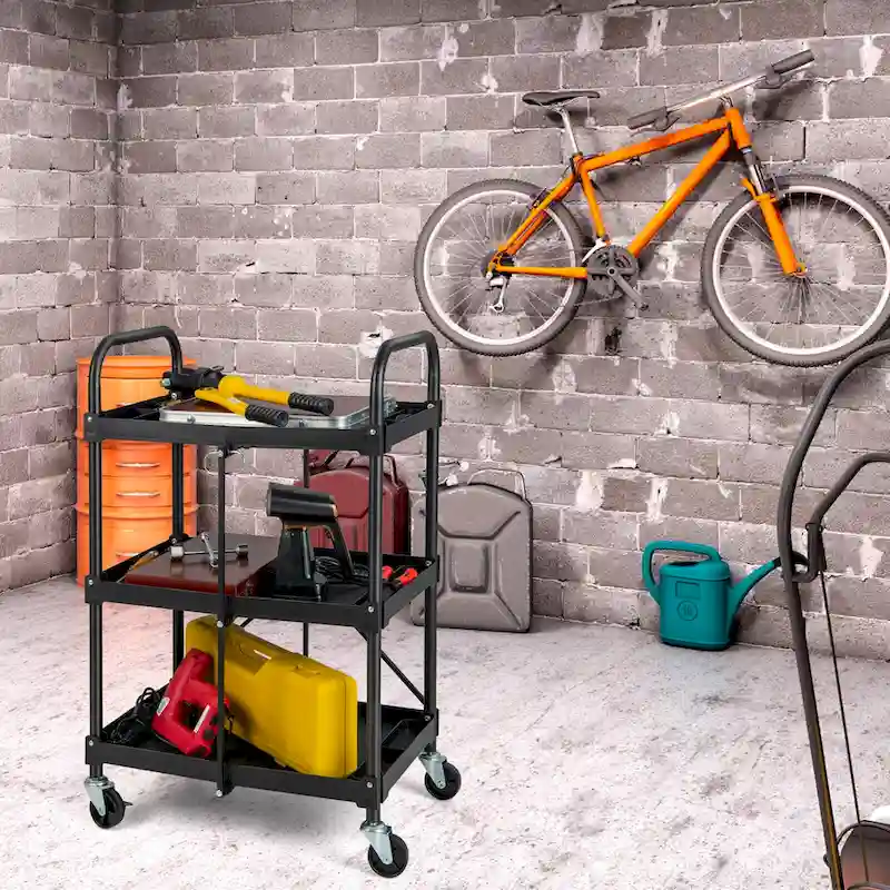 Costway Folding Collapsible Service Cart Heavy-Duty 3-Shelf Tool Cart - 24 x 17 x 38 (L x W x H)