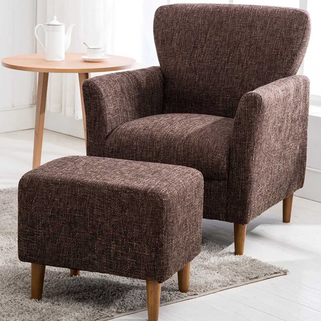 Modern Brown Linen Armchair for Living Room