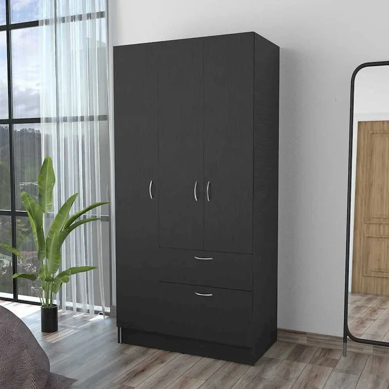 Black/White 2-Door Single-Drawer Wardrobe Armoire