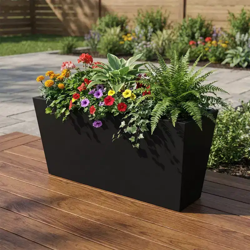 PexFix Tapered Metal Planter Box Black Outdoor Planters with Drainage Holes Large Flower Pots for Indoor Outdoor Patio Garden Commercial Cafe Decor