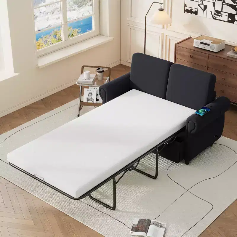 57.9 Orisfur Pull-Out Sleeper Sofa with Twin Memory Foam Mattress & USB Ports - Convertible Loveseat for Small Spaces