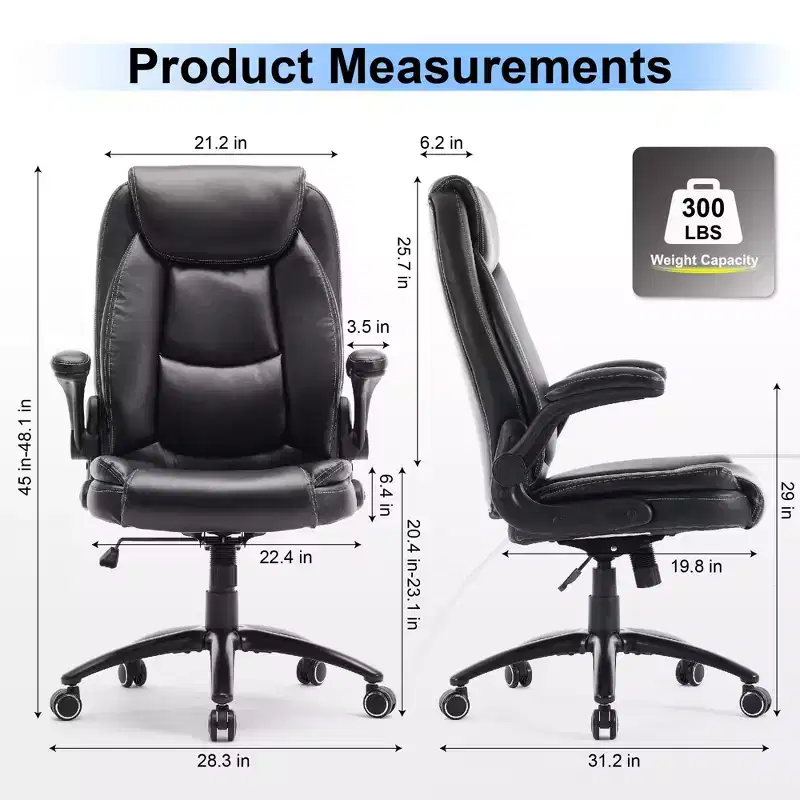 Ora Maison Big & Tall Office Chair  Leather Desk Chair with Adjustable Recline & Height and Flip-Up Armrests