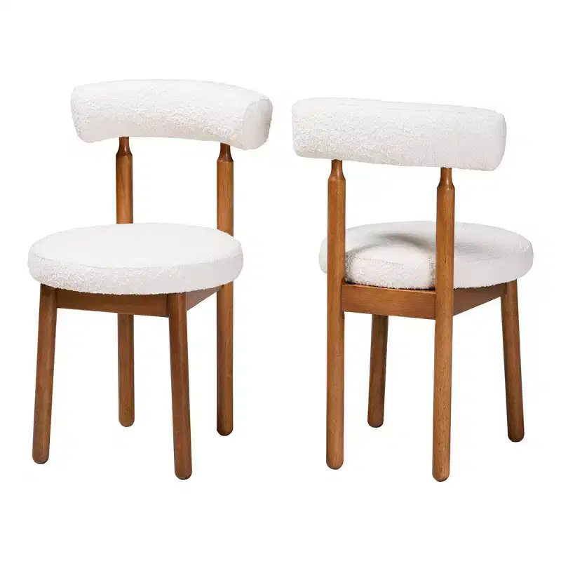 Baxton Studio 2pc Edric Boucle Fabric and Wood Dining Chair Set