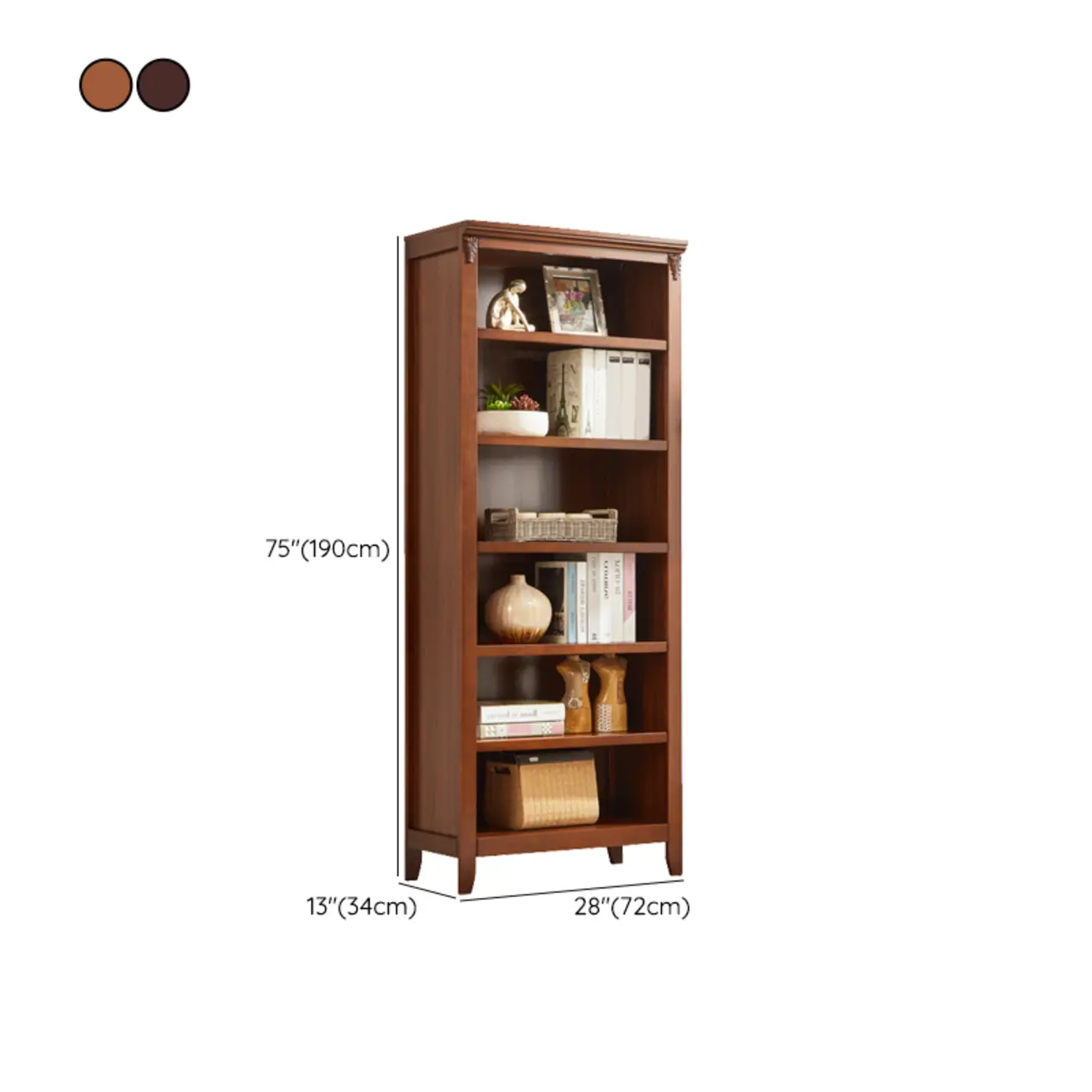 Dark Walnut Modern Vertical Adjustable Shelving Wood Bookcase