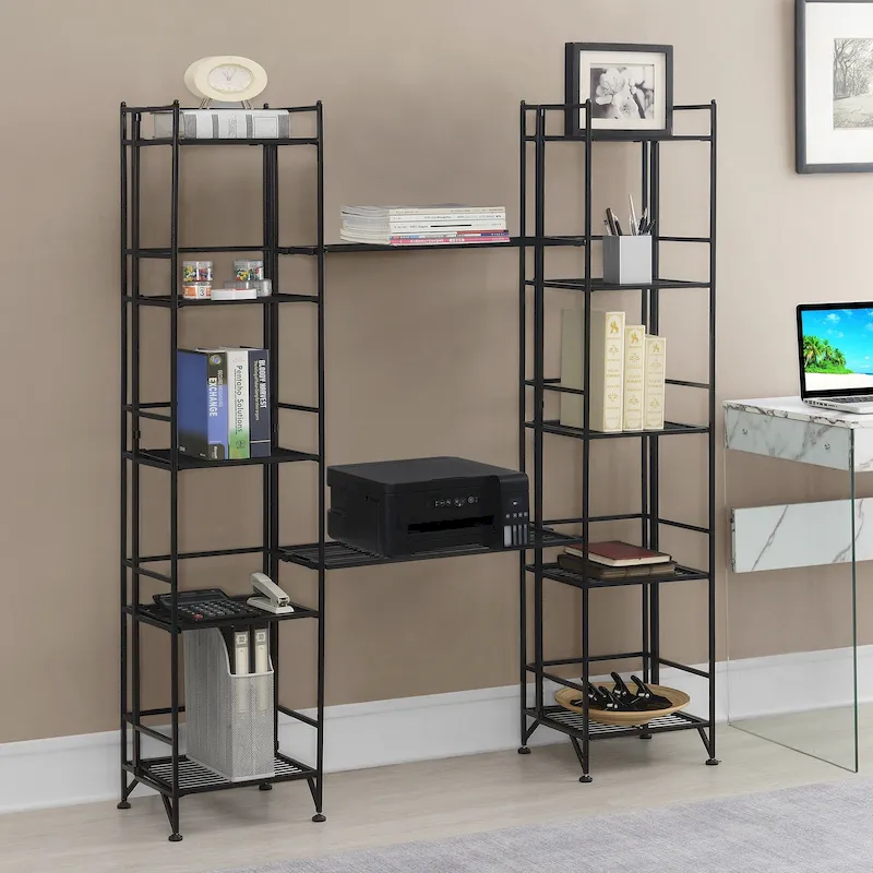 Black / White 5-Tier Folding Metal Shelving Unit, 4-Piece Set
